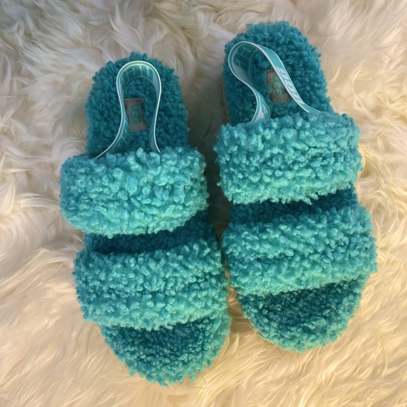 Ugg Oh Fluffita Strappy Sandal Slipper Slides, Green Size 9 - Picture 4 of 9
